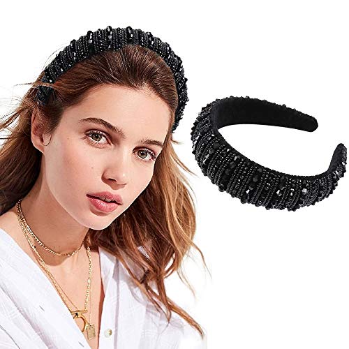 Faux Pearl Headband for Women - 1 PCS Twisted Faux Pearl Velvet Hairband Cross Knot Turban Hairband Cute Hair Accessories for Girl Black