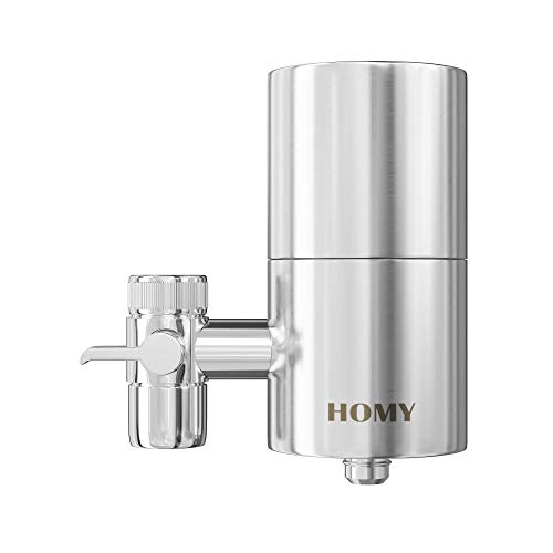 HOMY Faucet Mount Water Filter, SUS304 Stainless Steel Housing & Multiple High Precision Filtration System Reduce Chlorine, Fluoride, BPA Free, Fits Standard Faucets,Home Healthy Drinking Water Filter