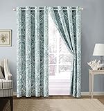 GrandLinen Modern 2-Piece Printed Grommet Curtain Set Drapes/Window Panels 108 inch Wide X 84 inch Long (Pale Blue, Grey, Paisley)