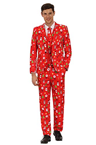 MAGE MALE 3 Pieces Suit Merry Christmas Funny Novelty Slim Fit Party Blazer Vest Pants Set