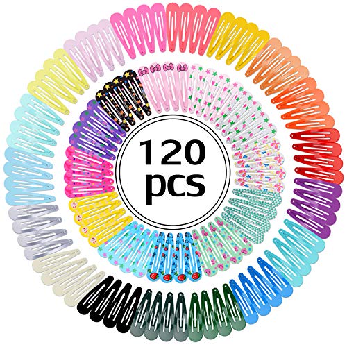 Hair Clips for Girls, Fascigirl 120 Pcs 2 Inch No Slip Metal Snap Hair Clips Barrettes Cute Candy Color Cartoon Design Hair Pins for Girls Kids Teens Women