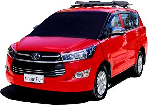 kinder Fluff Windscreen Snow Cover & Sun Shade -The only Certified Covers to Block 99.93% UVR-8 N35 Anti-Scratch Magnets -Waterproof, Windproof & Anti-Theft -Car Windshield Ice & Frost Protection (M)