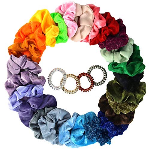24 Pcs Hair Scrunchies Velvet Elastic Hair Bands Scrunchy Hair Ties Ropes Scrunchie for Women or Girls Hair Accessories - (24 Assorted Colors Scrunchies)