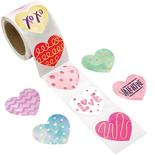 Fancy Land Watercolor Heart Stickers Valentine Sticker Perforated 200PCS Per Roll for Kids Party Classroom Gift Decor