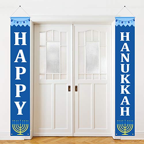Hanukkah Banner Happy Hanukkah Porch Sign Hanukkah Decorations for Home Door Birthday Party Yard Outdoor