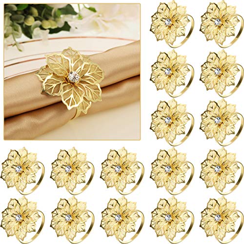 Book Cover 24 Pack Napkin Rings Alloy Napkin Rings Hollow Out Flower Ring Napkin Holder Adornment Exquisite Household Floral Rhinestone Napkins Rings Set for Wedding,Motherâ€™s Day,Party Dinner Table Decor (Gold)