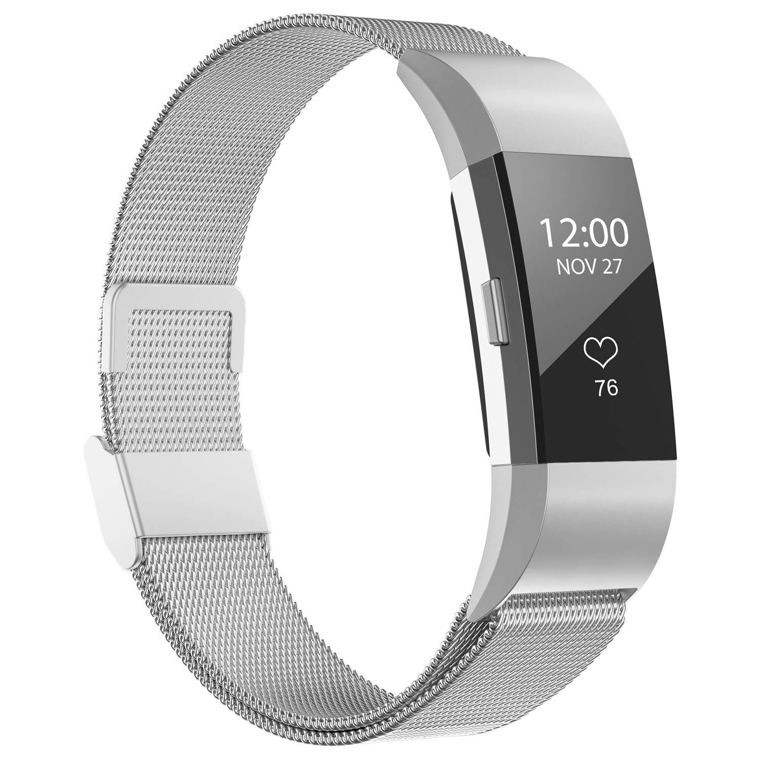 Book Cover iGK Replacement Bands Compatible for Charge 2, Stainless Steel Metal Bracelet with Unique Magnet Clasp Silver Small