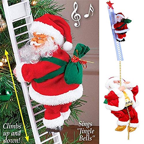 Book Cover Eubell Electric Climbing Ladder Santa Claus, Christmas Super Climbing Santa Plush Doll Toy Hanging Ornament Tree Indoor Outdoor Holiday Party Home Door Wall Decoration