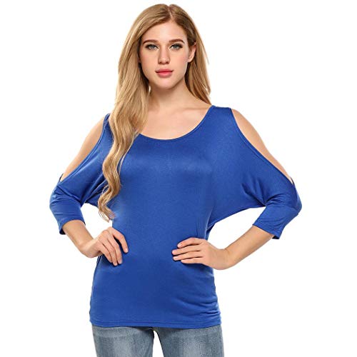 FineFolk Women's Casual Sleeve Off Open Shoulder Striped Shiring Boat Neck Top T-Shirt Blouse