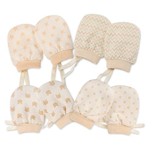 EXEBLUE Baby Boys Girls Mittens Cute-Newborn Infants 100% Natural Cotton No Scratch Gloves Adjustable Drawstring Easy-On, 4 Pairs