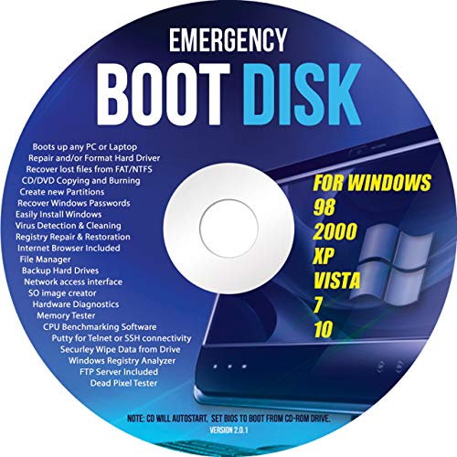 Book Cover Ralix Windows Emergency Boot Disk - For Windows 98, 2000, XP, Vista, 7, 10 PC Repair DVD All in One Tool (Latest Version)