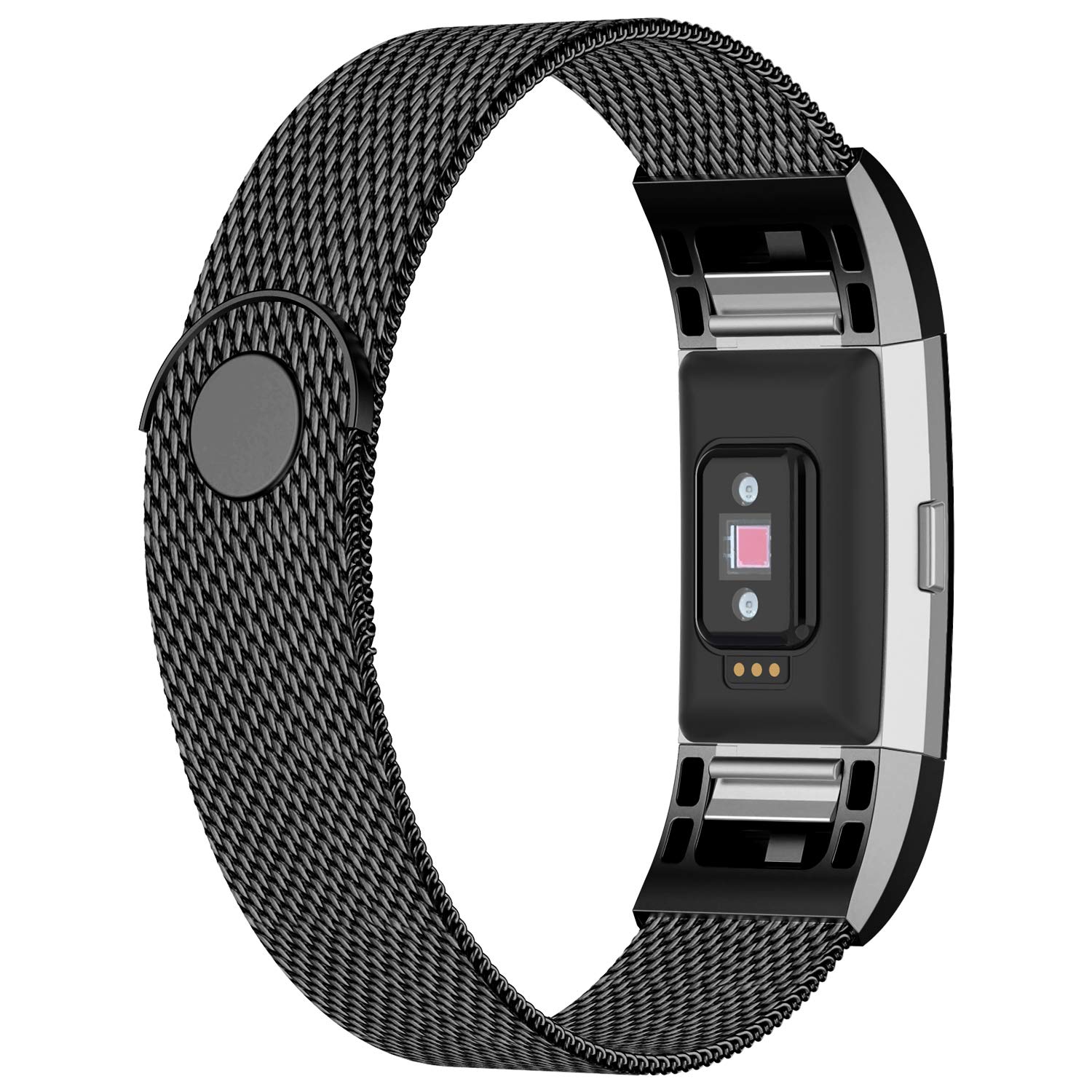 Book Cover iGK Replacement Bands Compatible for Charge 2, Stainless Steel Metal Bracelet with Unique Magnet Clasp Black Large