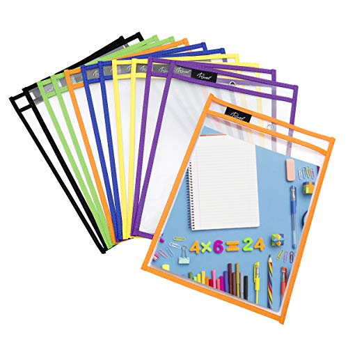 Book Cover Ravel Dry Erase Sheets | 12 Pcs Oversize 10 x 13 Inches' | 6 Assorted Colors | Reusable Sheet Protectors for School or Work | Job Ticket Holders