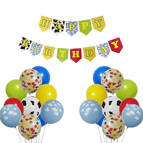 Book Cover Toy Inspired Story Happy Birthday Banner Decorations Kit, Kids Birthday Party Garland Banner Toy Inspired Story Theme Balloons for Birthday 1st 2nd 3rd 4th 6th 10th Party Supplies