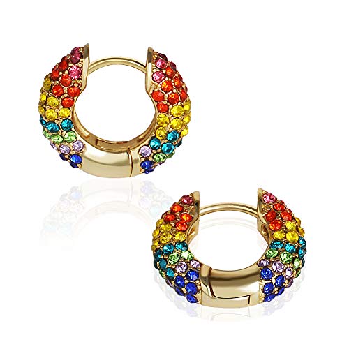 JURAN Huggie Hoop Stud Crystal 14K Gold Plated Cuff Earrings Fashion Jewelry Gift for Women (MULTI)