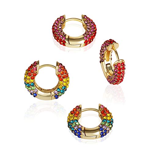 JURAN 14K Gold Plated Cuff Huggie Hoop Earrings Stud Crystal Fashion Jewelry Gift for Women