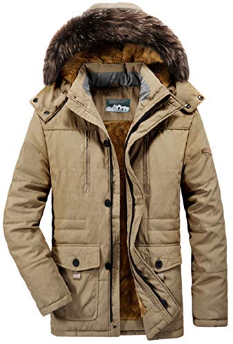 Book Cover Winter Coats Jackets for Men Warm Parka Faux Fur Lined with Detachable Hood Khaki L
