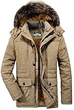 Winter Coats Jackets for Men Warm Parka Faux Fur Lined with Detachable Hood Khaki M