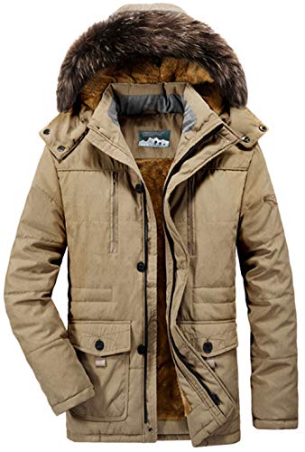 Winter Coats Jackets for Men Warm Parka Faux Fur Lined with Detachable Hood Khaki XL