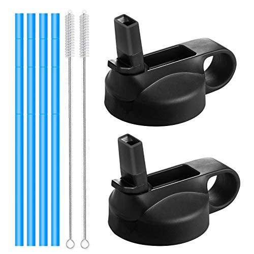 Aoralivre Hydroflask Straw Lid Wide Mouth, 2 Pack Wide Mouth Straw Lid with 4 Silicone Straws, 2 Straw Brushes, Silicone Nozzle, Perfect for Most Sports Water Bottle, Black