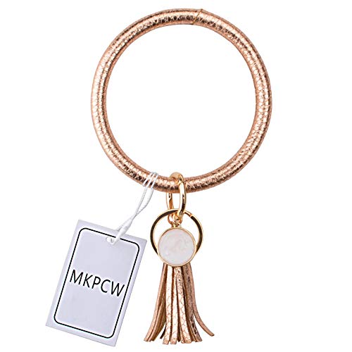 MKPCW Large Wristlet Keychain Bracelet Bangle Keyring Circle Key Ring Leather Tassel Bracelet Holder for Women