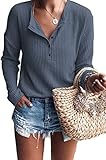 Glanzition Womens Long Sleeve Tops V Neck Button Down Fashion Soft Henley Tops, 04-blue, Medium