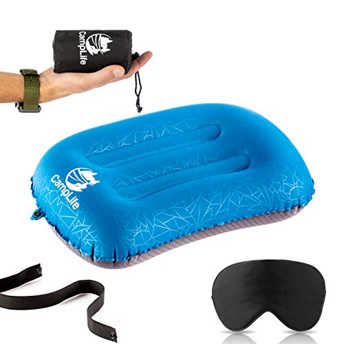 Ultralight Inflatable Camping Travel Pillow - ALUFT 2.0 Compressible, Compact, Comfortable, Ergonomic Inflating Pillows for Neck & Lumbar Support While Camp, Hiking, Backpacking (Blue)