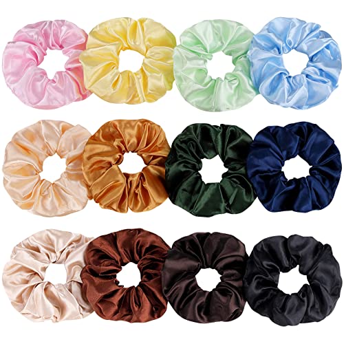 Mandydov 12 Pcs Hair Scrunchies Stain Hair Scrunchies Silk Scrunchies Elastic Hair Ties Ropes Scrunchie for Women or Girls Hair Accessories for Christmas New Year