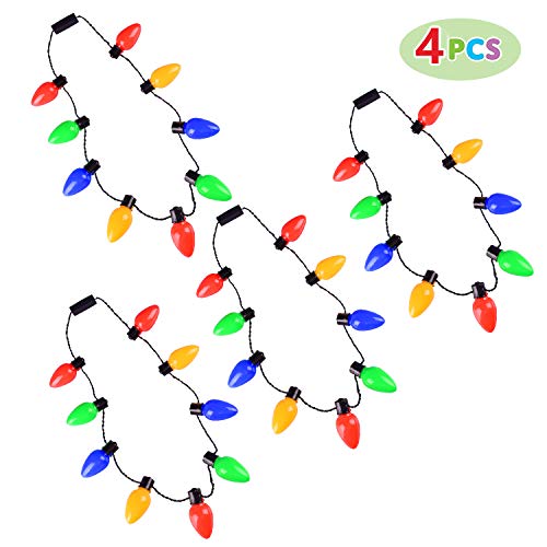 Max Fun 4 Pack LED Christmas Light Necklace Light Up Party Favors Ugly Xmas Party (9 Bulbs)