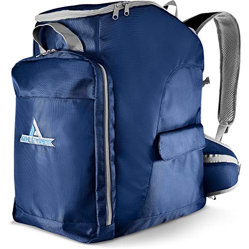 Athletrek Ski Boot Bag Backpack Ergonomic Waist Straps for Flying Air Travel - Fits Ski or Snowboard Boots - Goggles Helmet Gloves Accessories - Durable Waterproof Exterior & Bottom