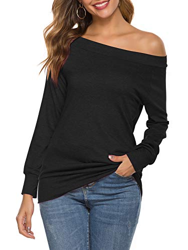 Sarin Mathews Womens Shirts Off The Shoulder Tops Long Sleeve T Shirt Sexy Fall Dressy Top Blouses Black XL