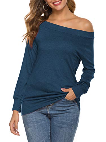 Sarin Mathews Womens Tops Long Sleeve Off The Shoulder Blouses Casual Shirt Juniors Top Blouses Blue S