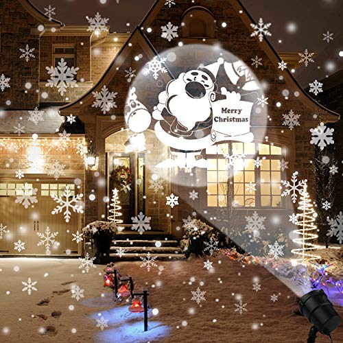 Christmas Projector Lights Outdoor Rotating Snowflake LED Christmas Lights, Waterproof Projector Decorating Stage Light Outdoor Snowfall Holiday Party Garden Landscape Lamp, White
