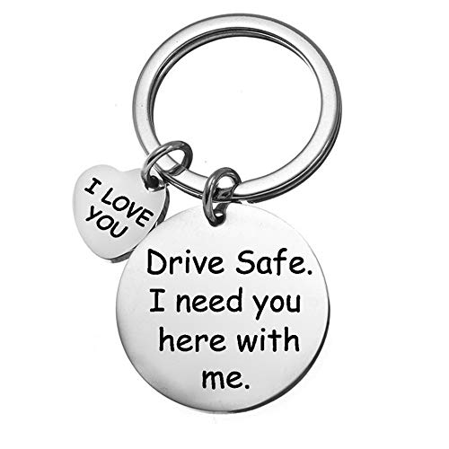 Drive Safe I Need You Here with Me Keychain Boyfriend Girlfriend Christmas Gifts I Love You Keyring Wife Husband Anniversary Valentines Day Birthday Gifts