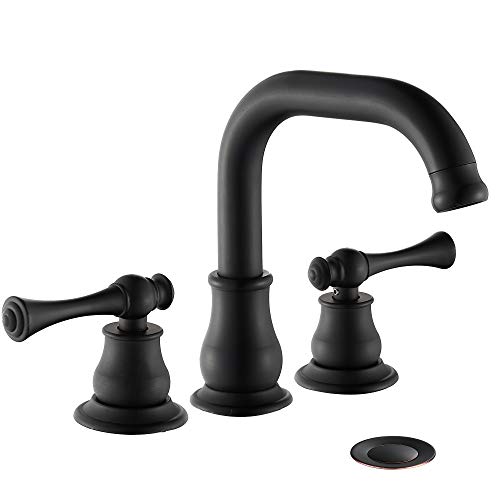 Book Cover MYHB Black Bathroom Faucet 2-Handle 8 inch Widespread for 3 Hole Vanity Sink, Matte Black SH005H