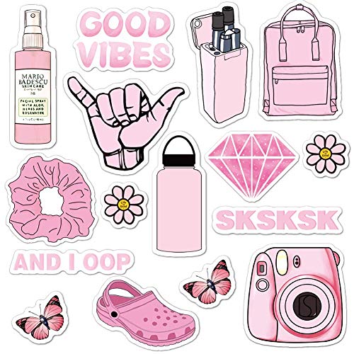 Book Cover ANERZA VSCO Stickers for Hydro Flask, Light Pink Vinyl Waterproof Water Bottle Stickers for Hydroflasks, Laptop, Phone, Cute Trendy Aesthetic Stickers for Teens, Girls, VSCO Girl Stuff
