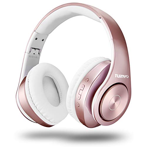 Book Cover Bluetooth Headphones Wireless,Tuinyo Over Ear Stereo Wireless Headset 35H Playtime with deep bass, Soft Memory-Protein Earmuffs, Built-in Mic Wired Mode PC/Cell Phones/TV- Rose Gold
