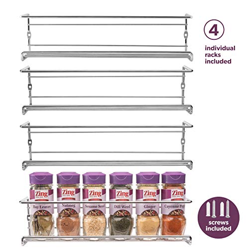 Spice Rack Wall Mount, Pantry Cabinet Door Organizer by Mindspace - Set of 4 Hanging Spice & Seasoning Racks Kitchen Storage Organizer | The Wire Collection, Chrome