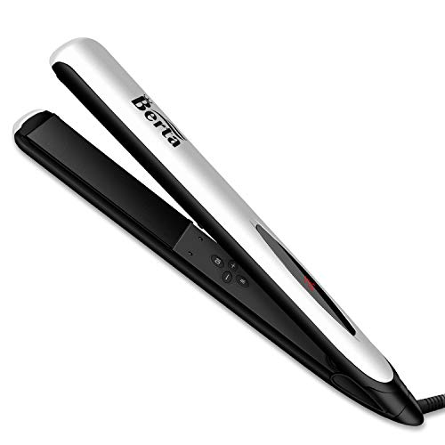 Berta Professional Hair Straightener Curling Iron 2 in 1 Salon Ceramic Lonic Flat Iron Rapid Heating Adjustable Temp with LED Display& Auto Shut-Off Hair Styling Tools Gifts for Mom (Silver)