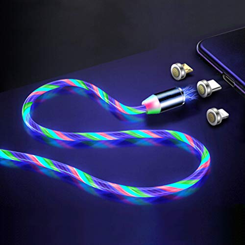 E-TRENDS LED Magnetic Charging Cable, 3 in 1 Charger Cable (iProduct/Type-C/Micro USB), 3.3 ft， Multicolored