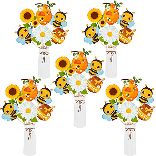 30 Pieces Bee Centerpieces Sticks Honey Bee Table Centerpieces Bee Cutouts Photo Props for Birthday Baby Shower Gender Reveal Party