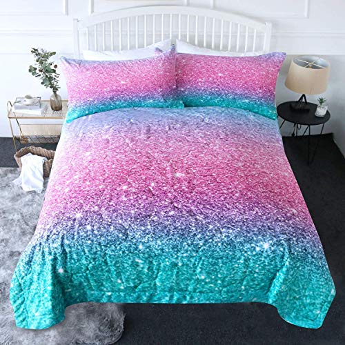 Book Cover BlessLiving 3 Piece Comforter Set with Pillow Shams – 3D Printed Pink Glitter Bedding Set Girls Women Reversible Comforter Twin Size Bedding Sets – Soft Comfortable Machine Washable, Blue Turquoise