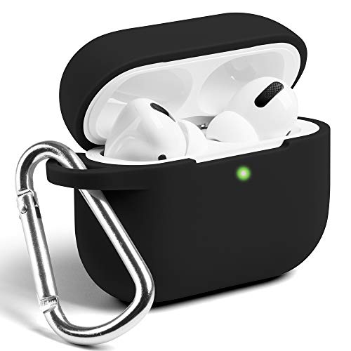 Book Cover GMYLE AirPods Pro Case, Protective Silicone Cover Skins with Keychain for Airpod Pro Earbuds Wireless Charging Case, Accessories Set Compatible with Apple AirPod Pro 2019, Black [Front LED Visible]