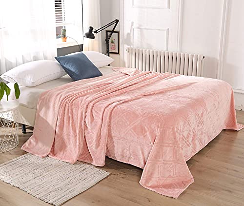 Book Cover HT&PJ Super Soft Lightweight Flannel Fleece Throw Blanket Microfiber Velvet Cozy Warm Throw Blanket for Living Room (Pink, (Throw50 X 60