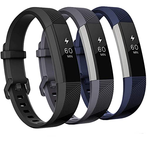 GEAK Bands Compatible with Fitbit Alta and Fitbit Alta HR, 3 Pack Soft Silicone Wristbands for Fitbit Alta HR Bands with Secure Metal Buckle for Men Women,Small Large