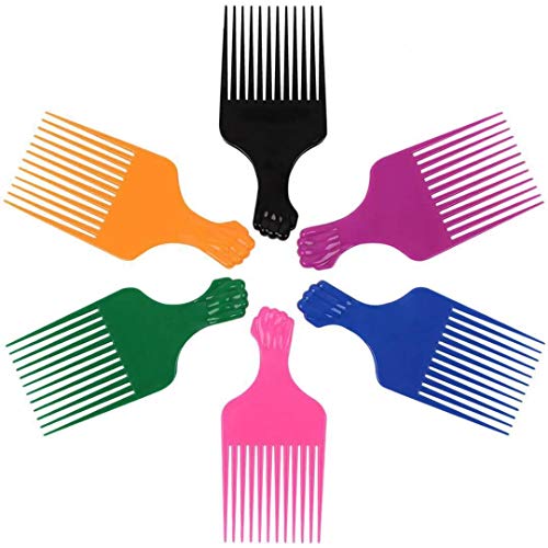 LEADUWAY Hair Pick Comb, Ultra Smooth Fist Hair Picks for Afro Hair, Plastic 6.5 inch Afro Picks for Women and Men, Lift Hair Pick for Curly Hair, Rainbow Set (6 PCS)