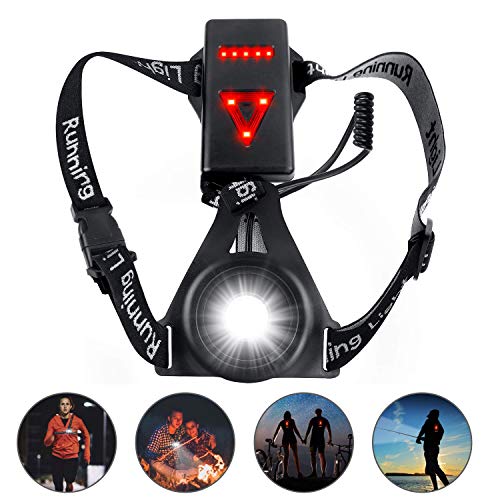 uniwood Outdoor Night Running Lights, Waterproof LED Chest Run Light, Safety Back Warning with USB Rechargeable Battery for Camping, Hiking, Running, Jogging, Outdoor Adventure