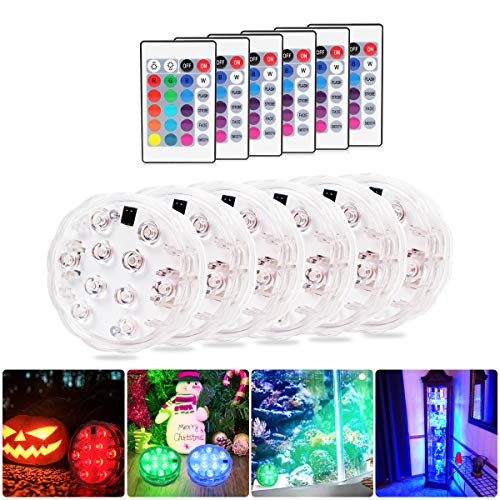 Submersible Led Lights with Remote,Pack of 6,2020 Underwater Led Lights - Waterproof Light Pad - Led Lights Battery Operated - Aquarium Lights Decorations - Fountain,Pond Lights -6 Remote Controls