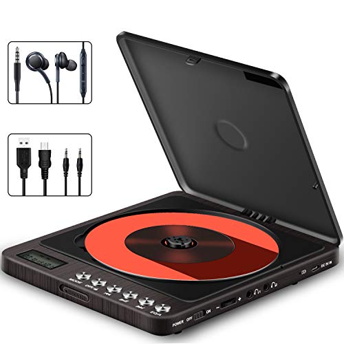 Portable CD Player, Searick 1000mAh Compact Personal Rechargeable CD Player with Double 3.5mm Headphone Jack, Anti-Skip/Shockproof Function Music Disc Walkman Player with LCD Display