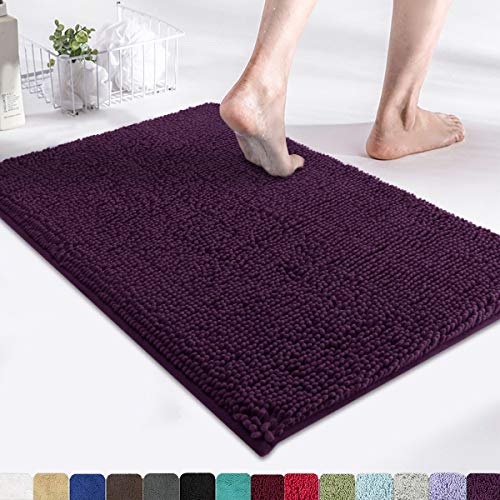 MAYSHINE Chenille Bath Mat for Bathroom Rugs 24" x17", Extra Soft and Absorbent Microfiber Shag Rug, Machine Wash Dry- Perfect Plush Carpet Mats for Tub, Shower and Room- Plum